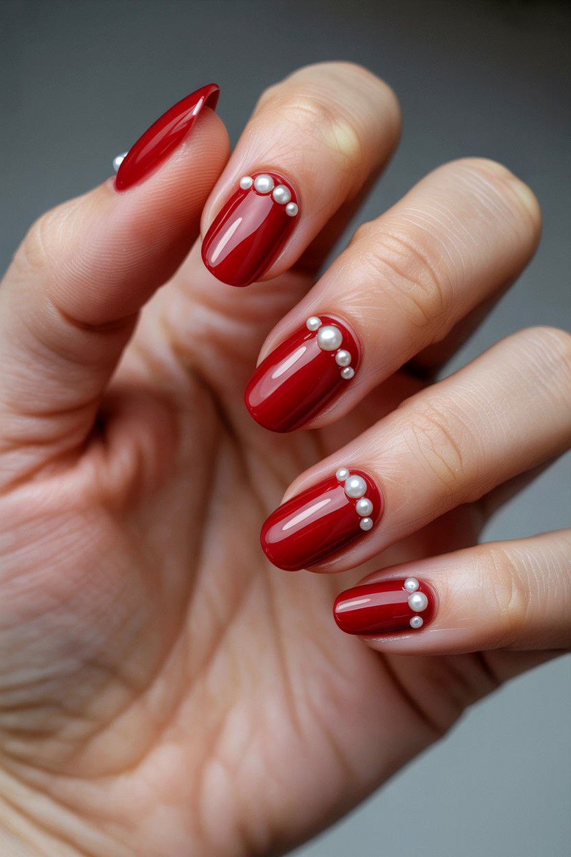 Red Pearl Nails - 25 Red Valentine's Day Nail Ideas