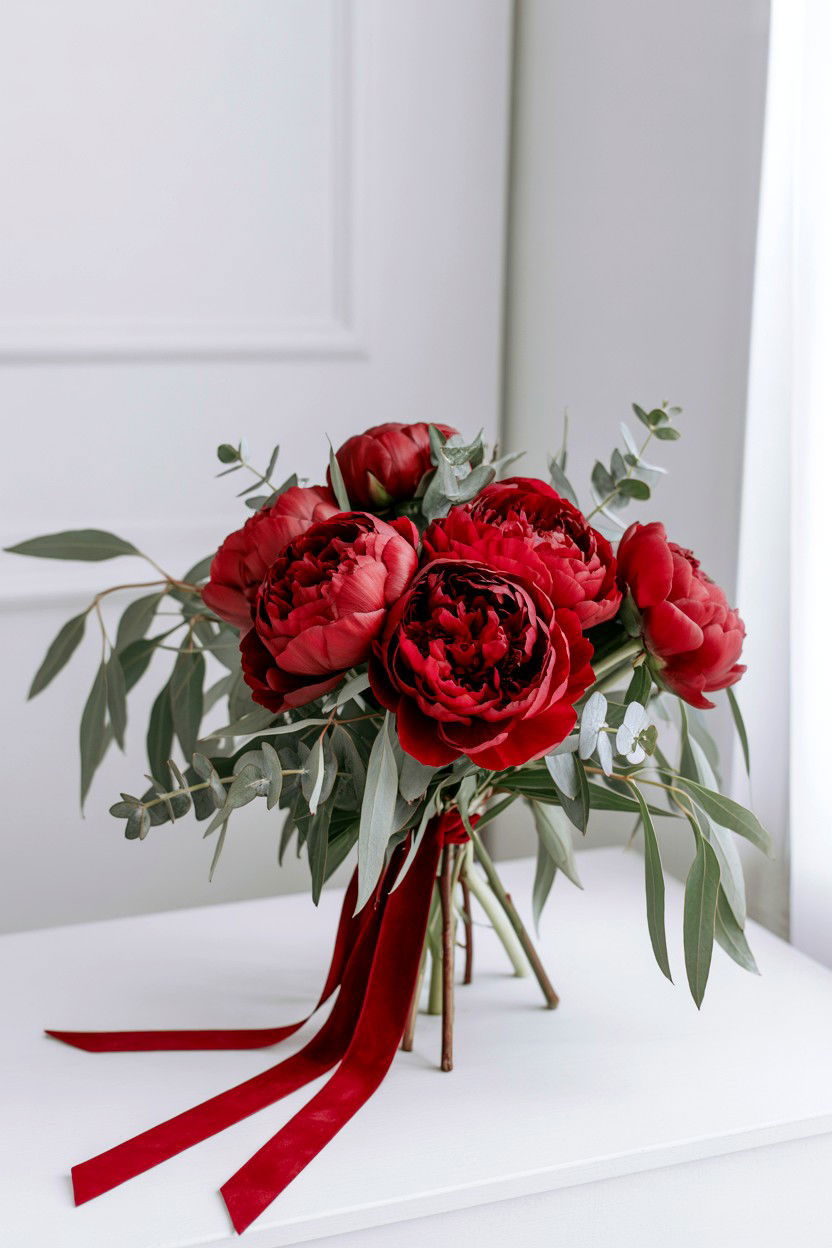 Red Peony Bouquet - 25 Valentine's Day Peony Arrangement Ideas