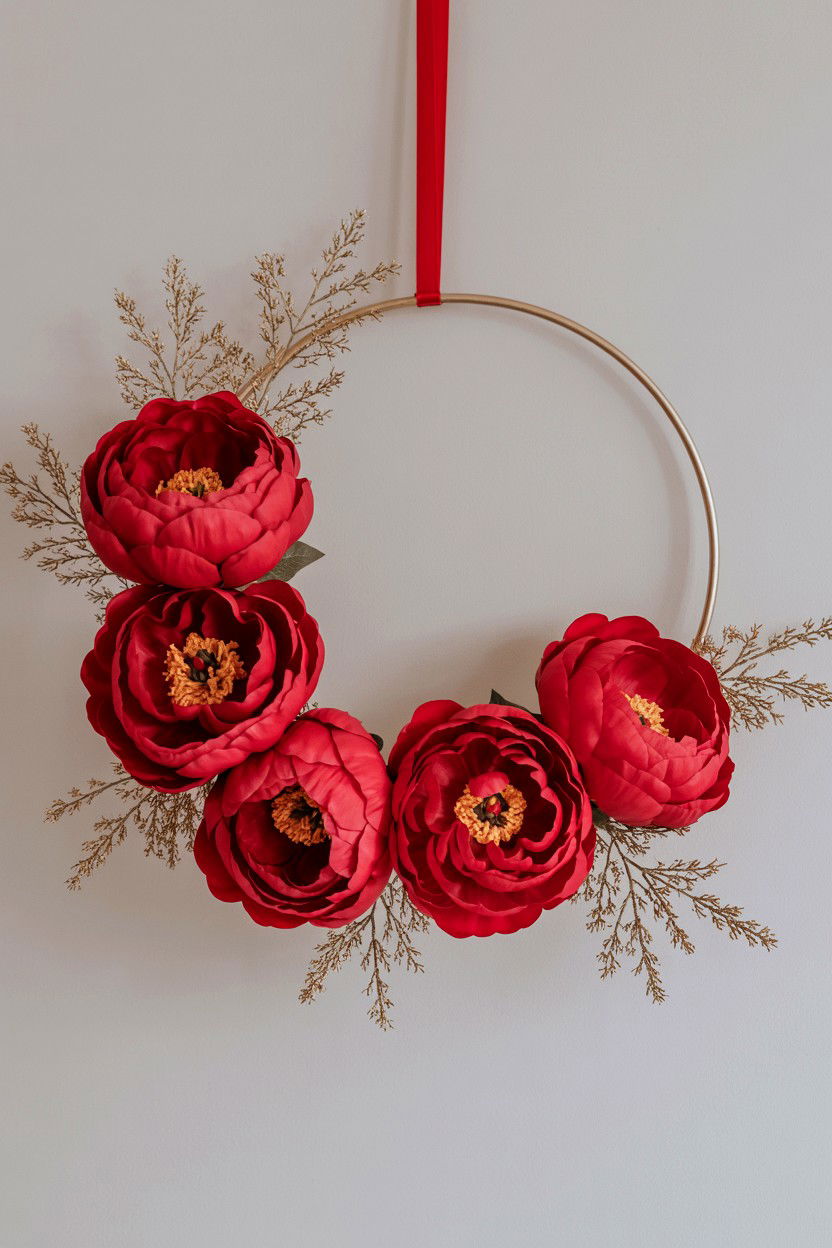 Red Peony Valentine Wreath - 25 Red Valentine's Day Wreath Ideas