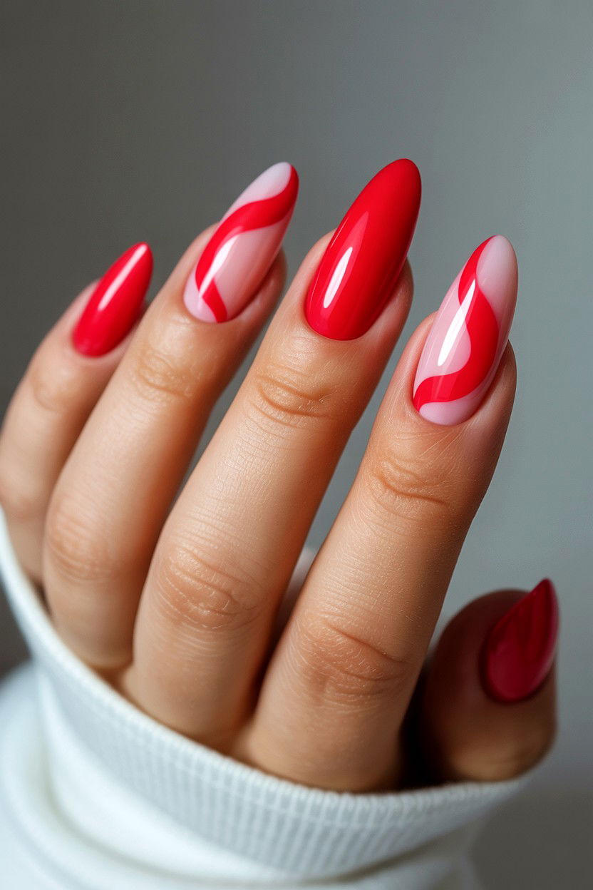 Red Pink Swirl Nails - 25 Swirl Valentine's Day Nail Ideas