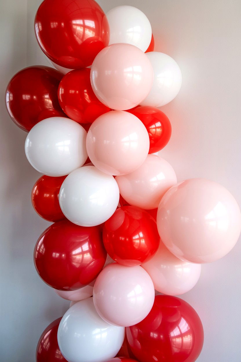 Red Pink White Garland - 25 Valentine's Day Balloon Bouquet Ideas