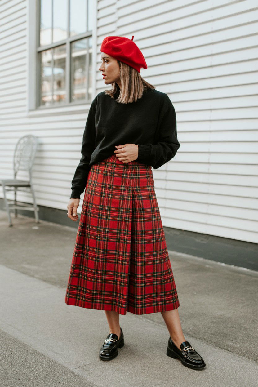 Red Plaid Skirt - 25 Valentine's Day Outfit Ideas