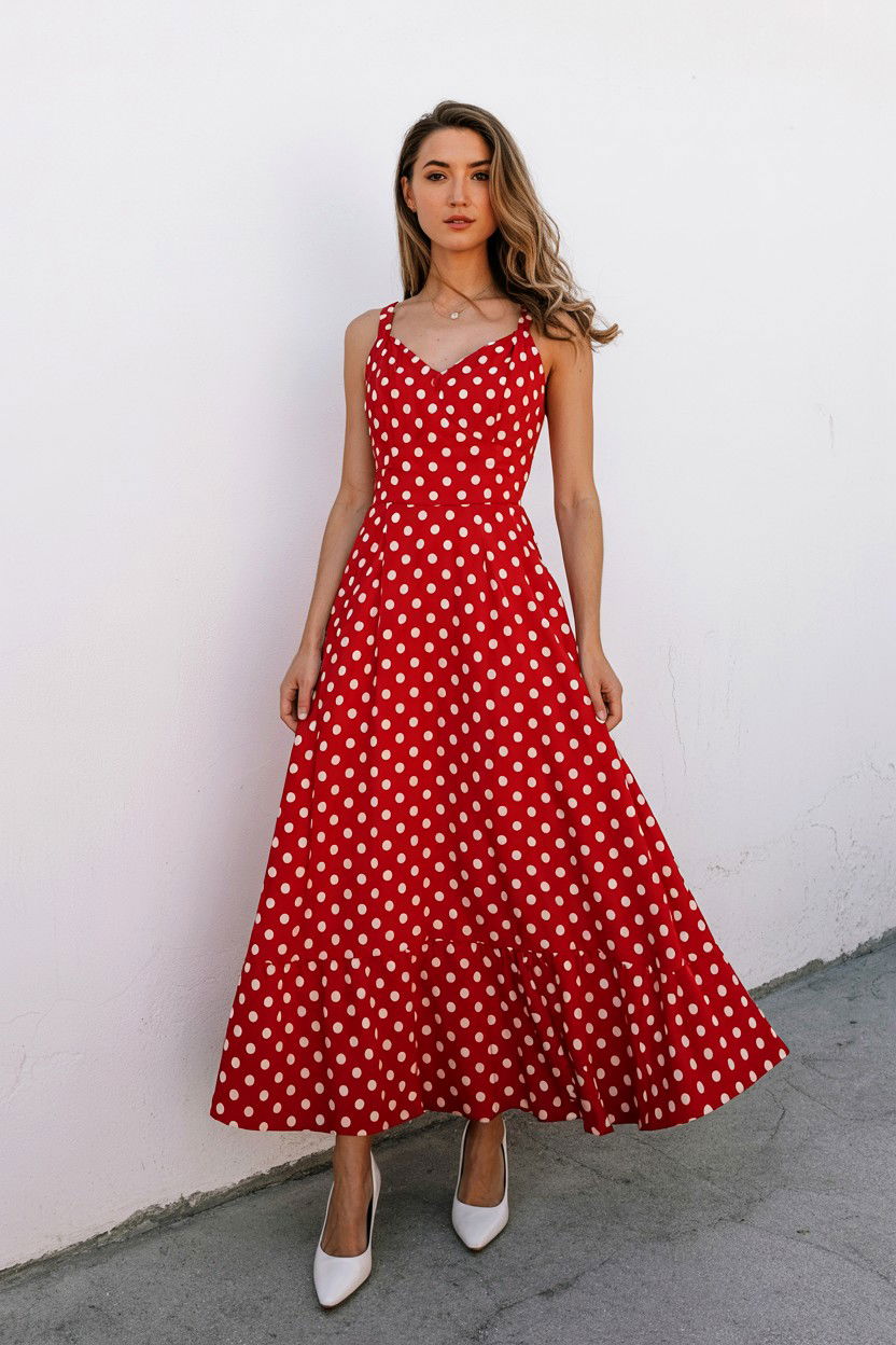 Red Polka Dot Maxi Dress - 25 Valentine's Day Maxi Dress Ideas