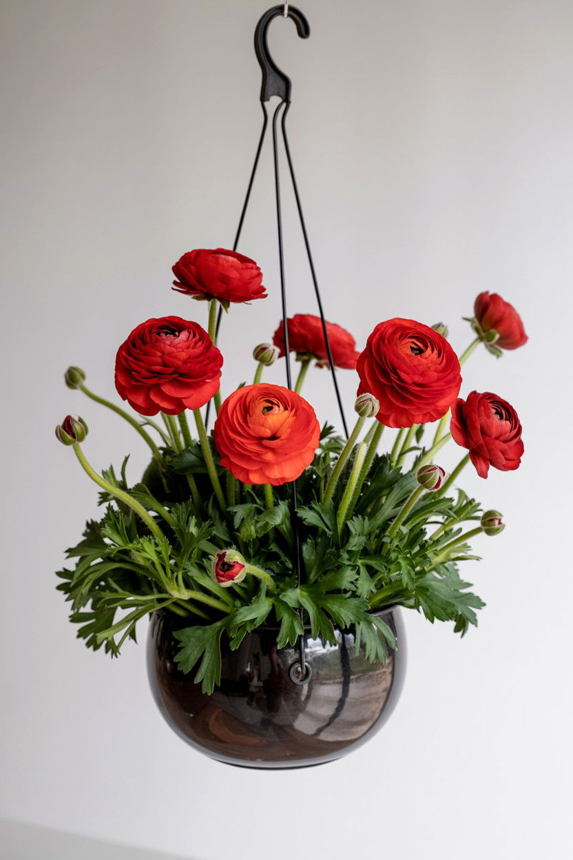 Red Ranunculus Hanging Basket - 25 Valentine's Day Hanging Basket Ideas