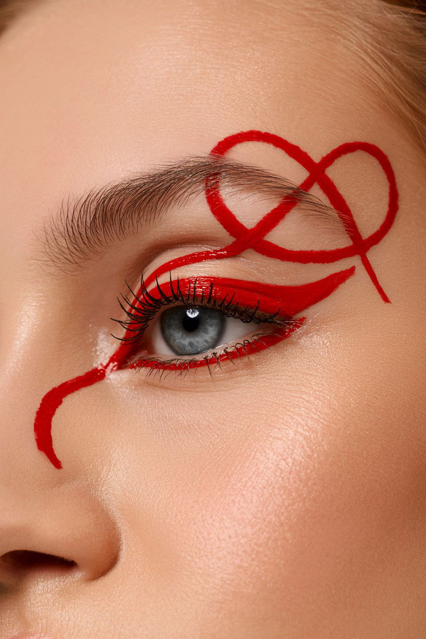 Red Ribbon Eyeliner - 25 Valentine's Day Graphic Liner Ideas