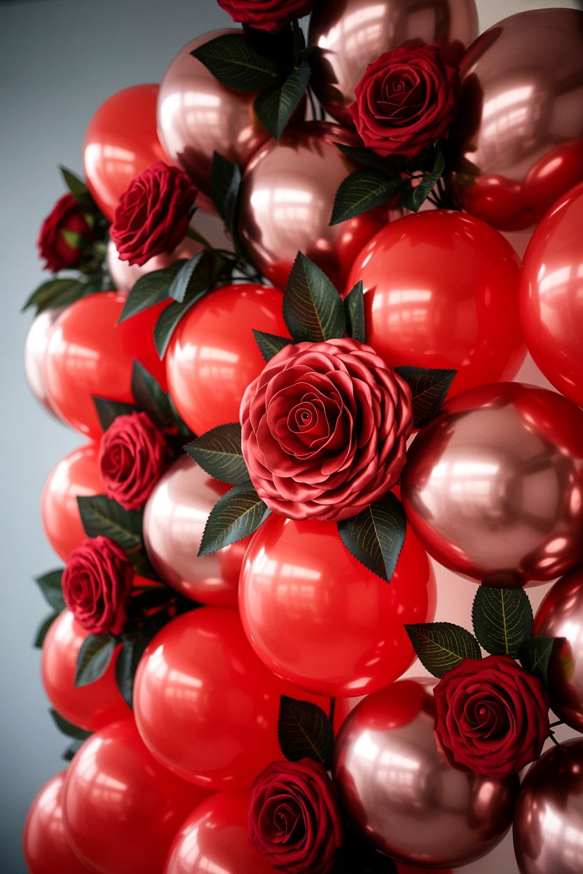 Red Rose And Balloon Wall - 25 Valentine's Day Balloon Wall Ideas