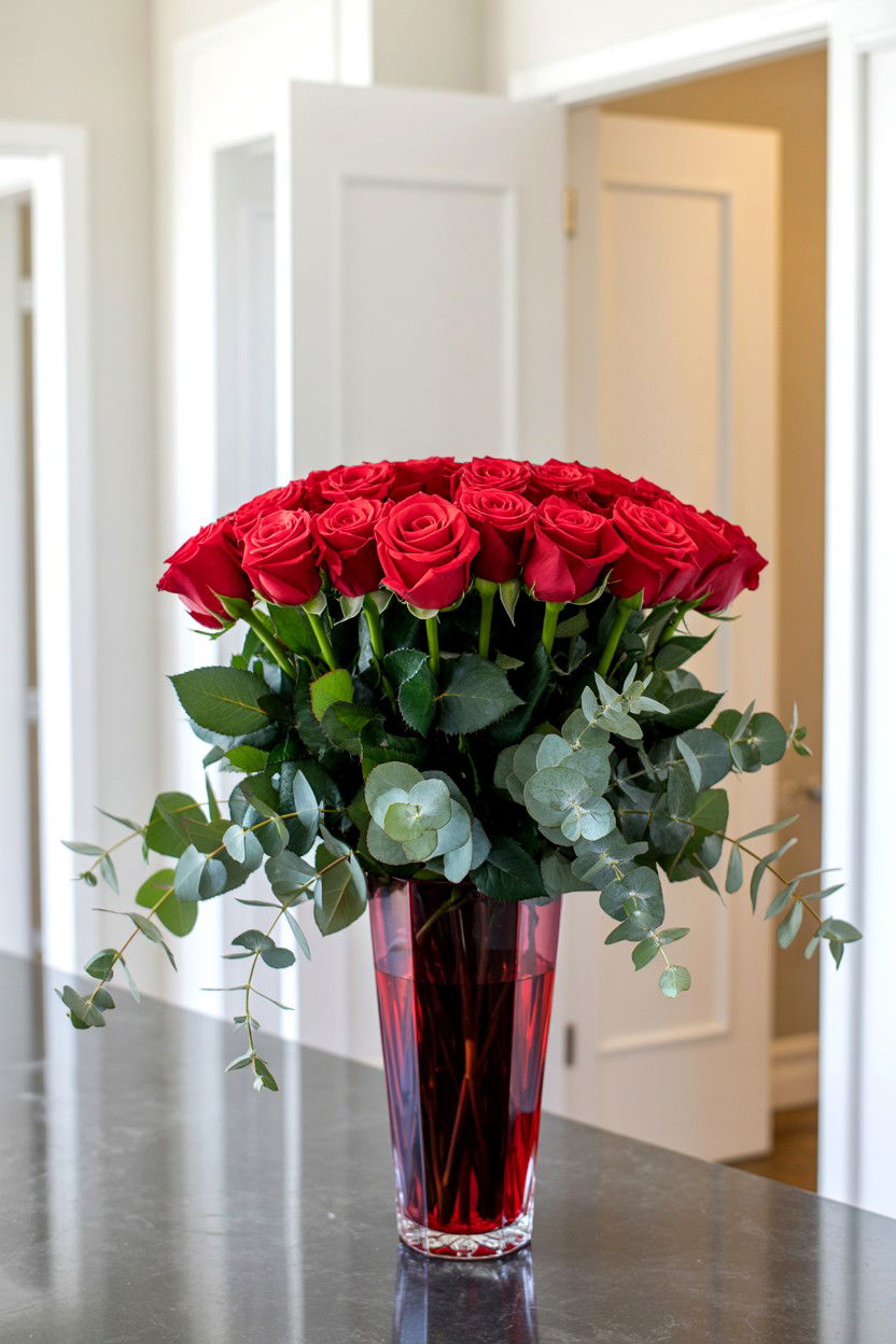 Red Rose Arrangement - 25 Valentine's Day Home Decor Ideas