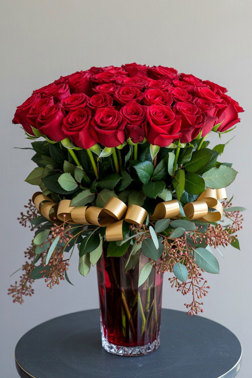 Red Rose Arrangement - 25 Valentine's Day Dinner Party Ideas