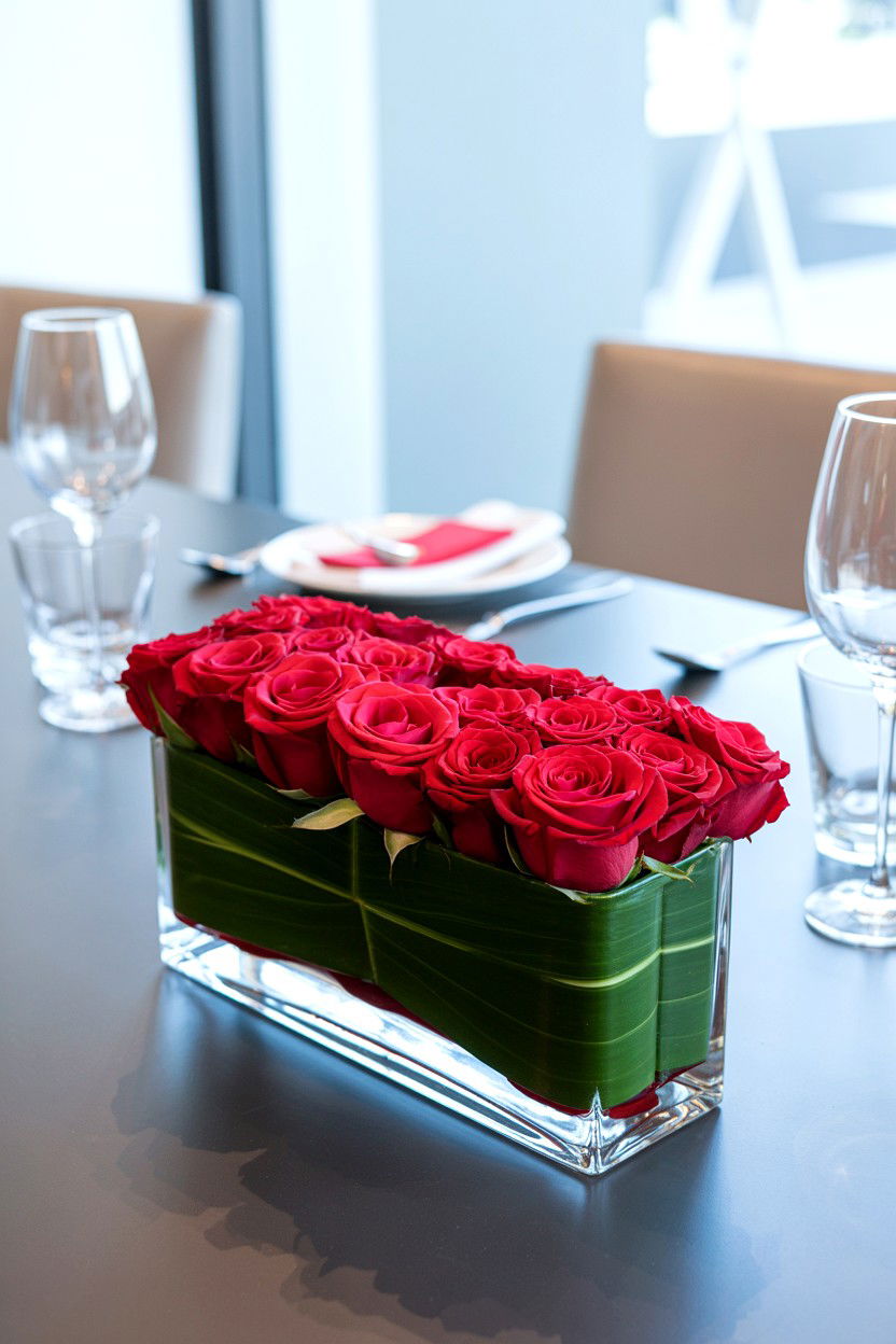 Red Rose Centerpiece - 25 Modern Valentine's Day Table Ideas