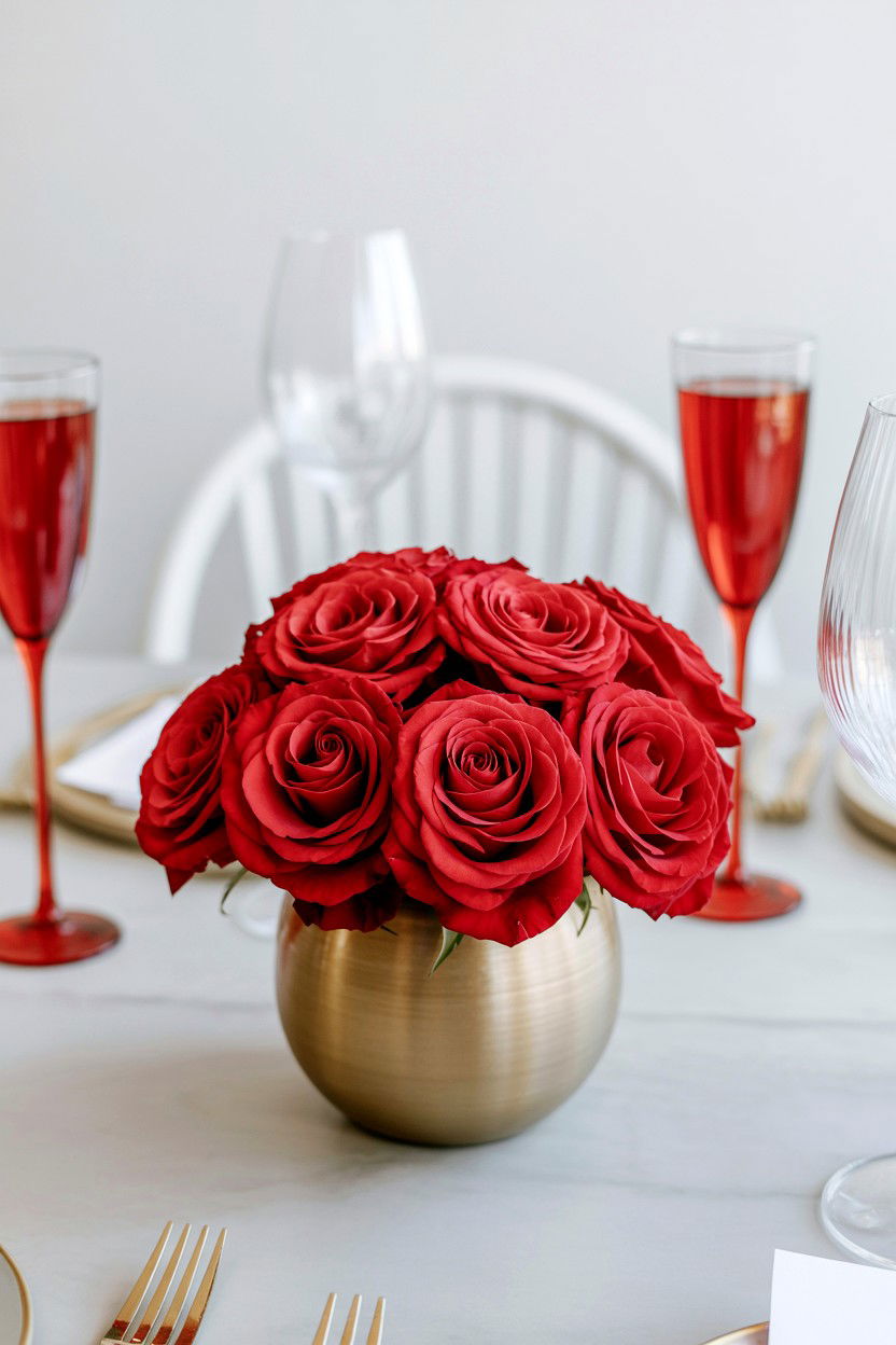 Red Rose Centerpiece - 25 Valentine's Day Brunch Party Ideas