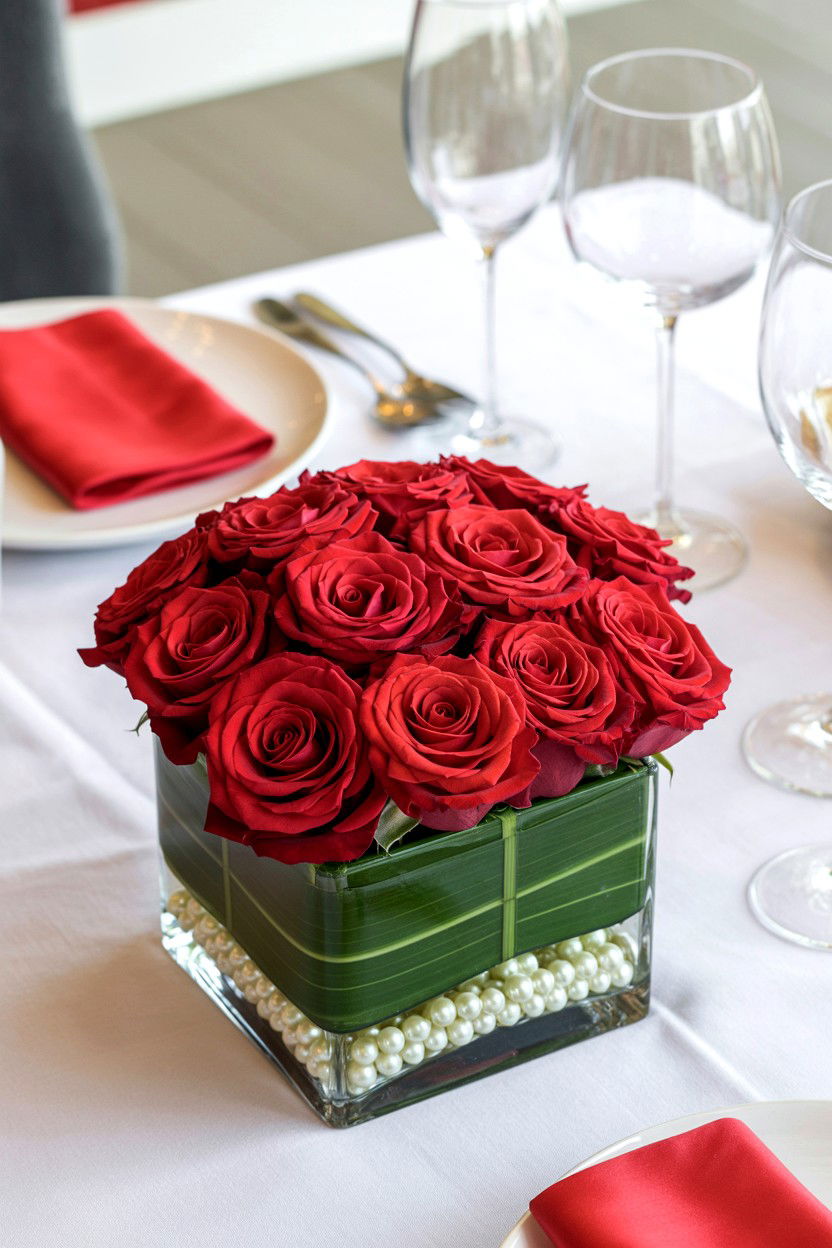Red Rose Centerpiece - 25 Valentine's Day Brunch Table Ideas