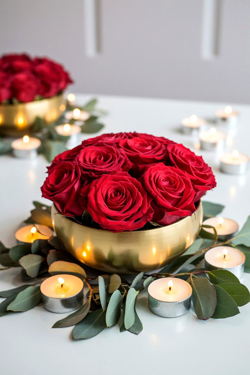 Red Rose Centerpiece - 25 Valentine's Day Flower Display Ideas