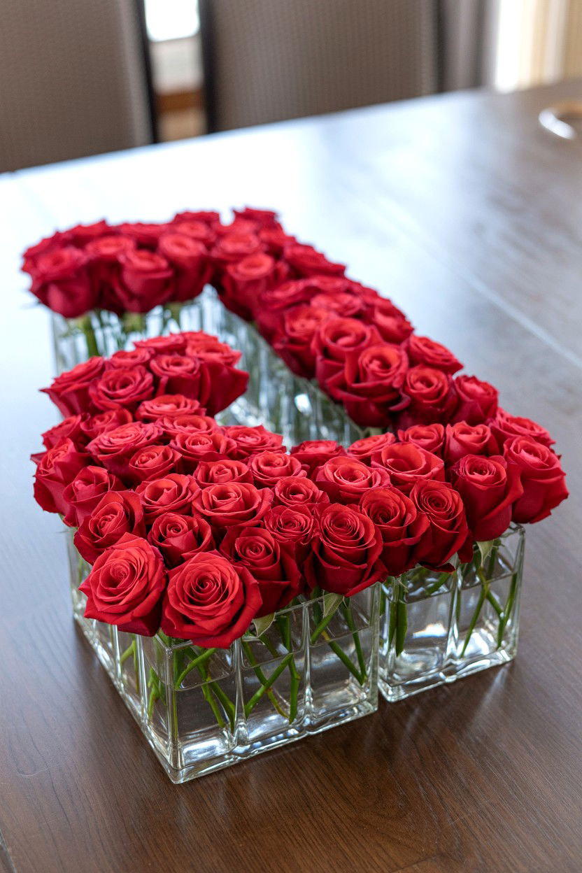 Red Rose Centerpiece - 25 Valentine's Day Party Table Ideas