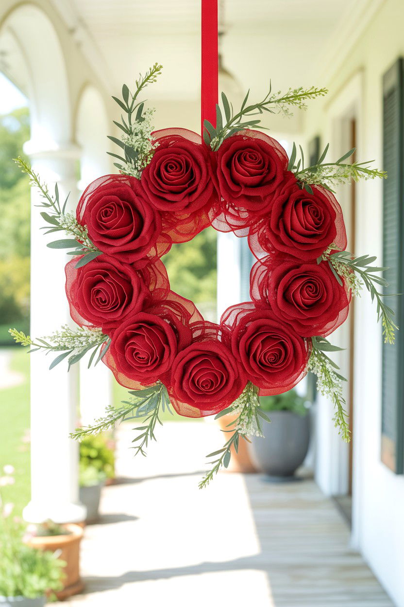Red Rose Deco Mesh Wreath - 25 Deco Mesh Valentine's Day Wreath Ideas