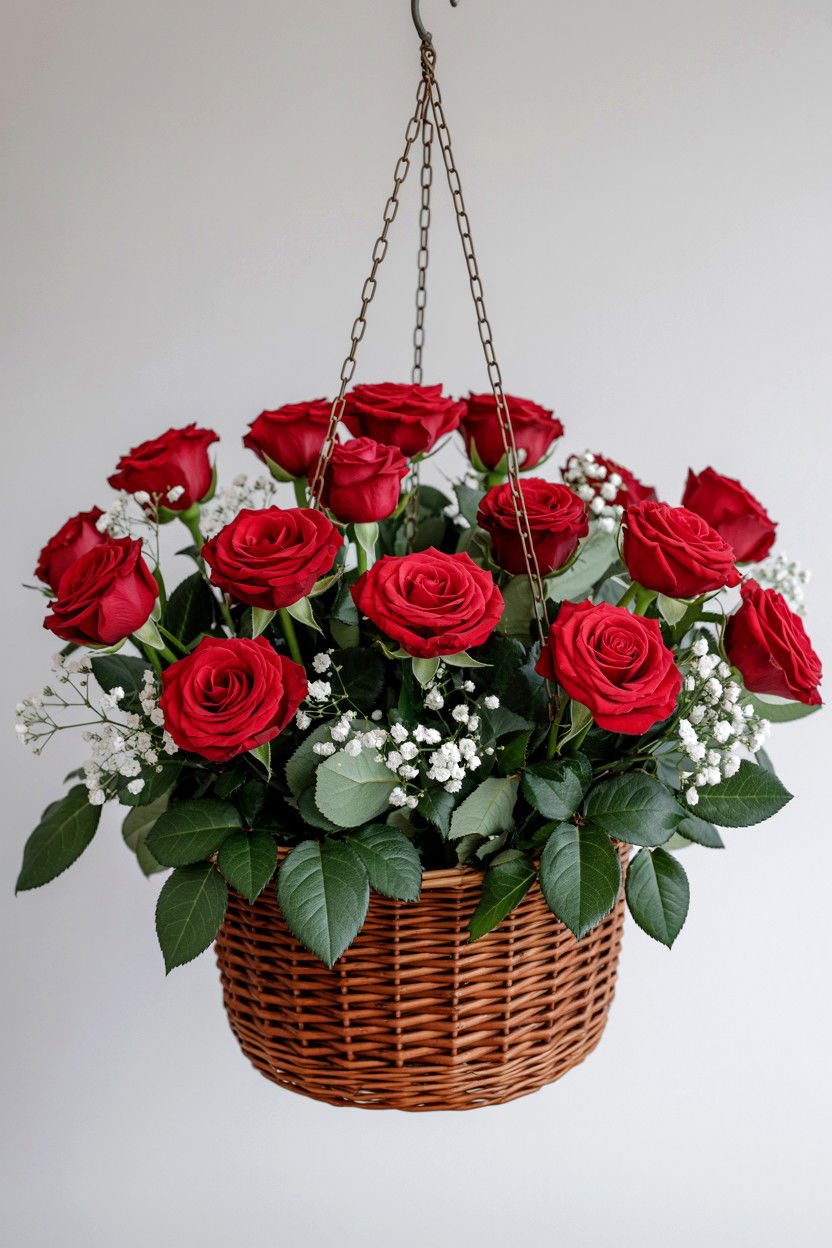 Red Rose Hanging Basket - 25 Valentine's Day Hanging Basket Ideas