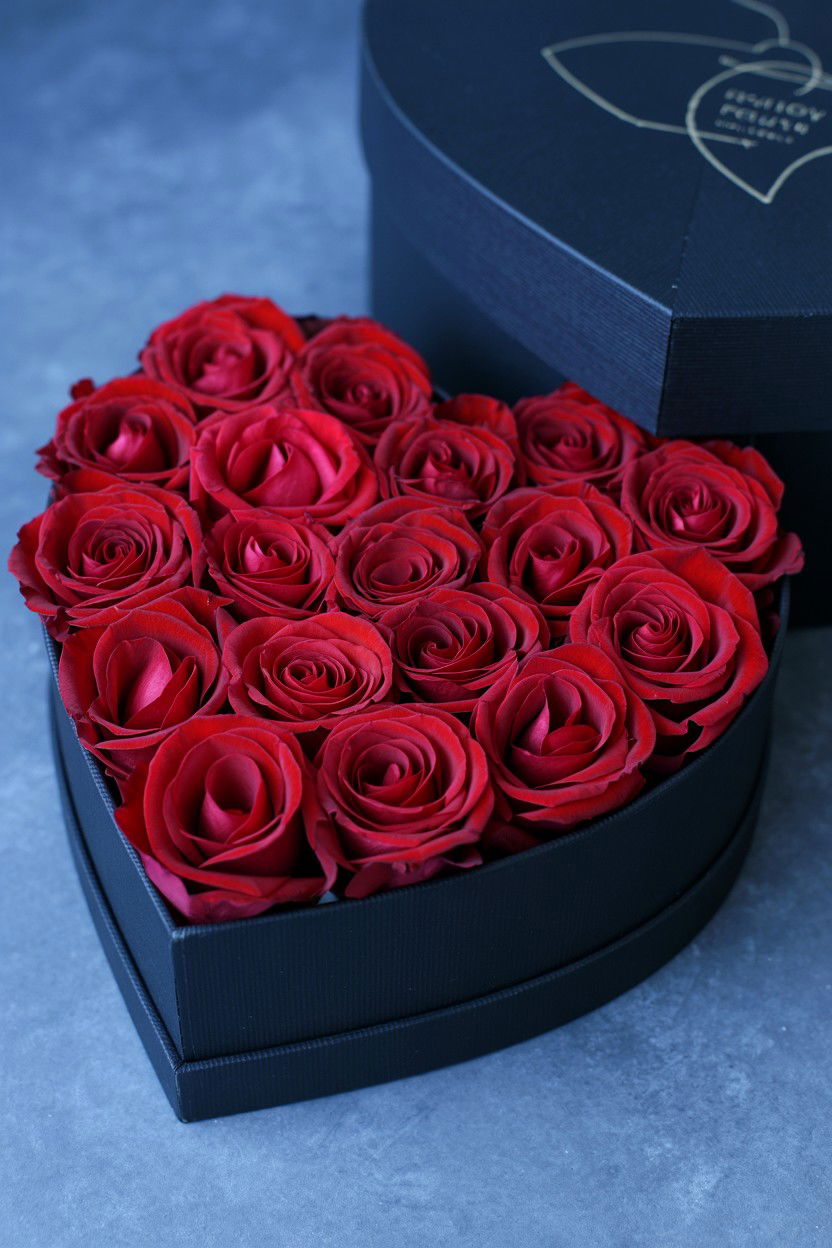 Red Rose Heart Box - 25 Valentine's Day Flower Heart Ideas