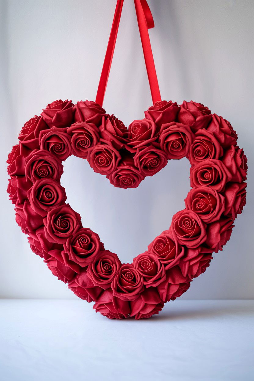 Red Rose Heart Wreath - 25 Rose Valentine's Day Wreath Ideas