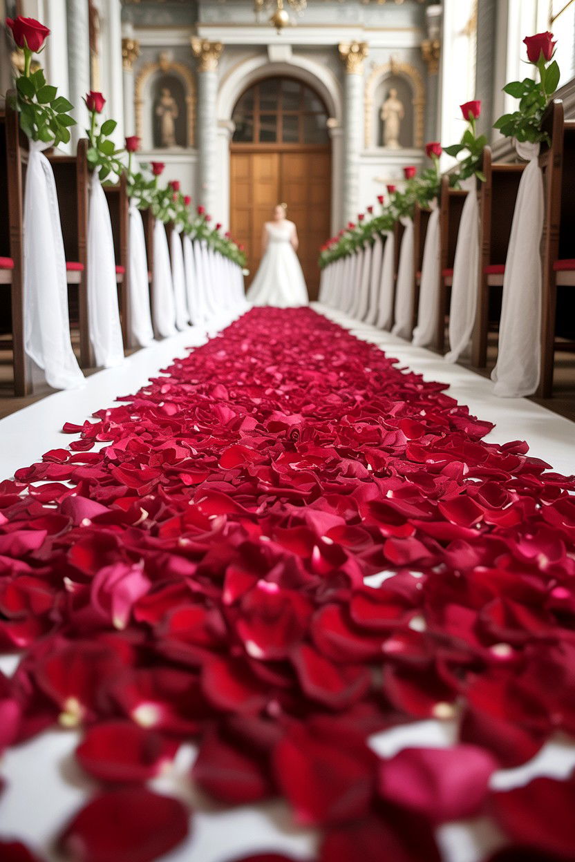 Red Rose Petal Aisle - 25 Valentine's Day Wedding Photo Ideas