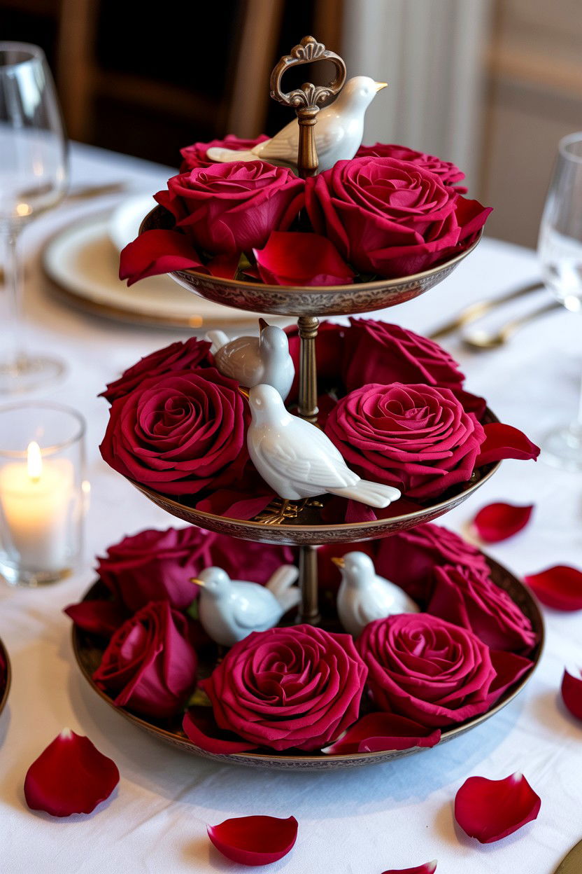 Red Rose Tiered Tray - 25 Dollar Store Valentine's Day Tiered Tray Ideas