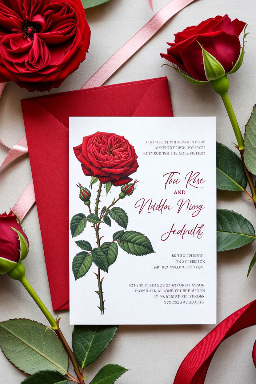 Red Rose Wedding Invitation - 25 Valentine's Day Wedding Invitation Ideas