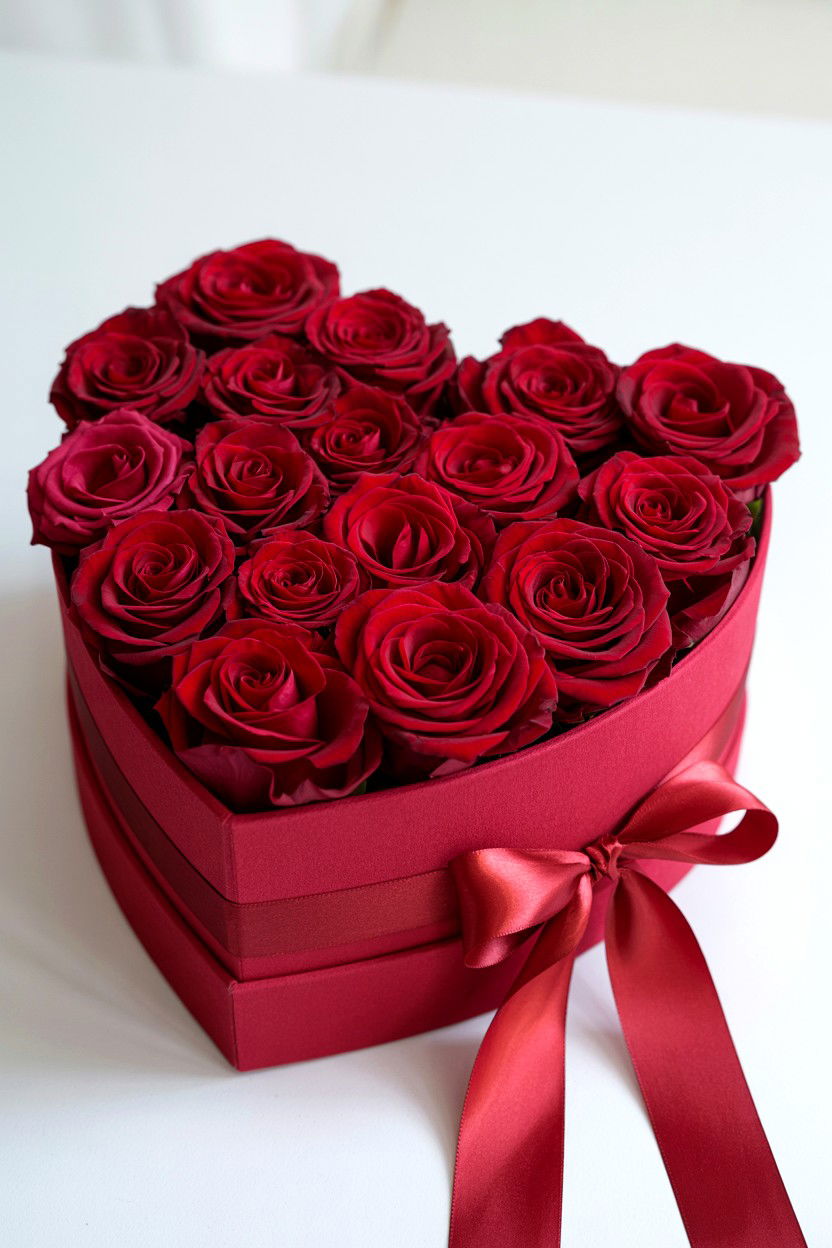 Red Roses In Heart Box - 25 Valentine's Day Flower Arrangement Ideas