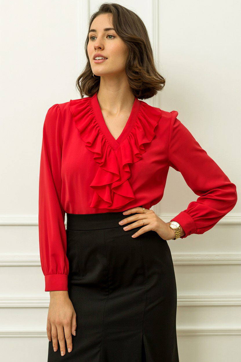 Red Ruffle Blouse - 25 Valentine's Day Work Outfits
