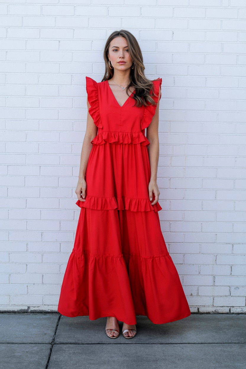 Red Ruffle Maxi Dress - 25 Valentine's Day Maxi Dress Ideas
