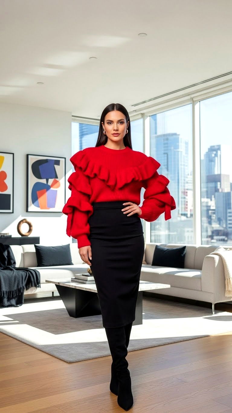 Red Ruffle Shoulder Knit - 25 valentine's day sweater ideas