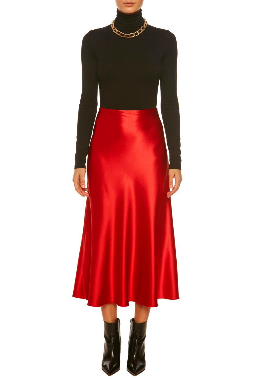 Red Satin Midi Skirt - 25 Valentine's Day Outfit Ideas