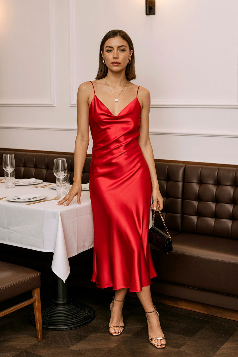 Red Satin Slip Dress - 25 Cheap Valentine's Day Outfit Ideas