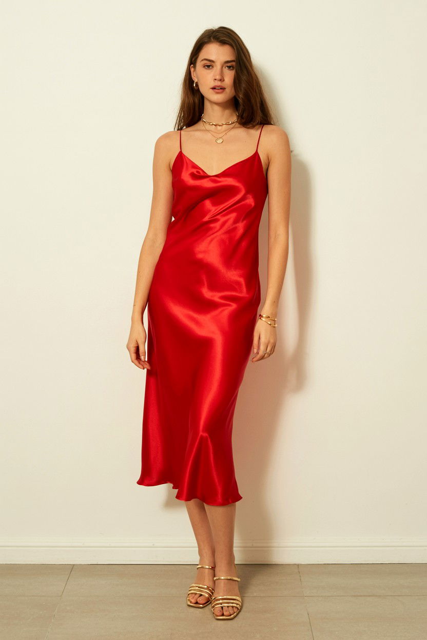 Red Satin Slip Dress - 25 Valentine's Day Midi Dress Ideas