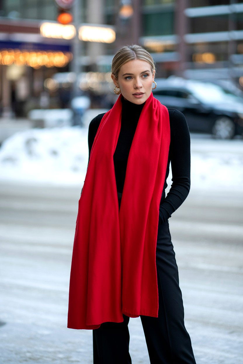 Red Scarf With Neutral Outfit - 25 Casual Valentine's Day Outfits