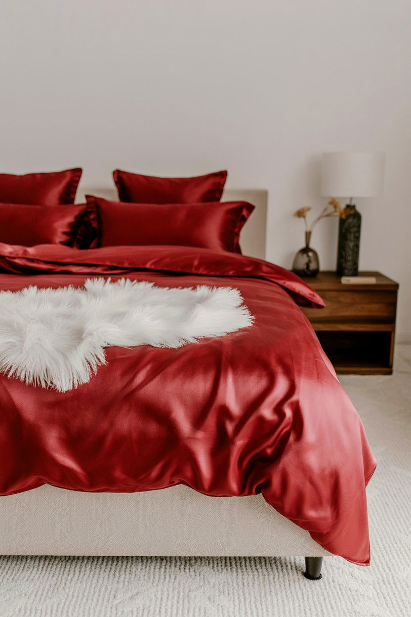 Red Silk Bedding - 25 Modern Valentine's Day Decor Ideas