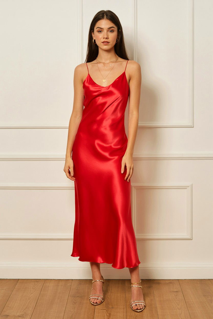 Red Silk Slip Dress - 25 Valentine's Day Photo Outfit Ideas