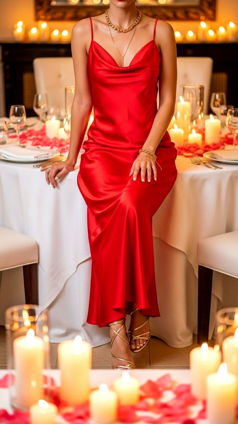 Red Silk Slip Dress - 25 valentine's day dress ideas