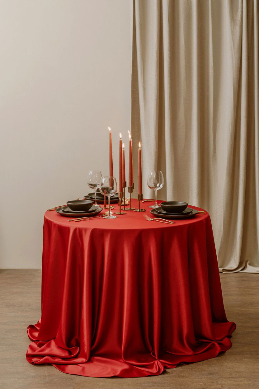 Red Silk Tablecloth - 25 Valentine's Day Table Cloth Ideas