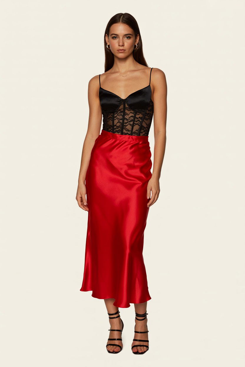 Red Slip Skirt - 25 Valentine's Day Skirt Outfits