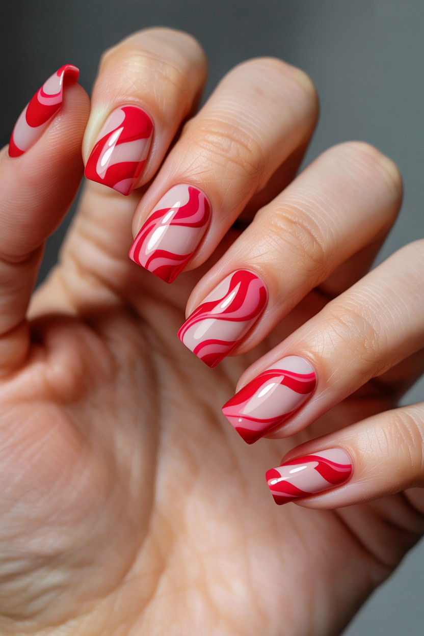 Red Swirl Nails - 25 Red Valentine's Day Nail Ideas