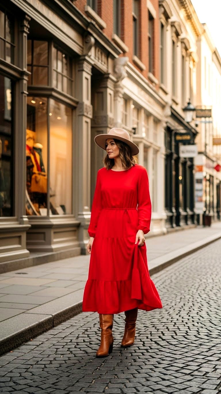 Red Tiered Midi Dress - 25 valentine's day dress ideas