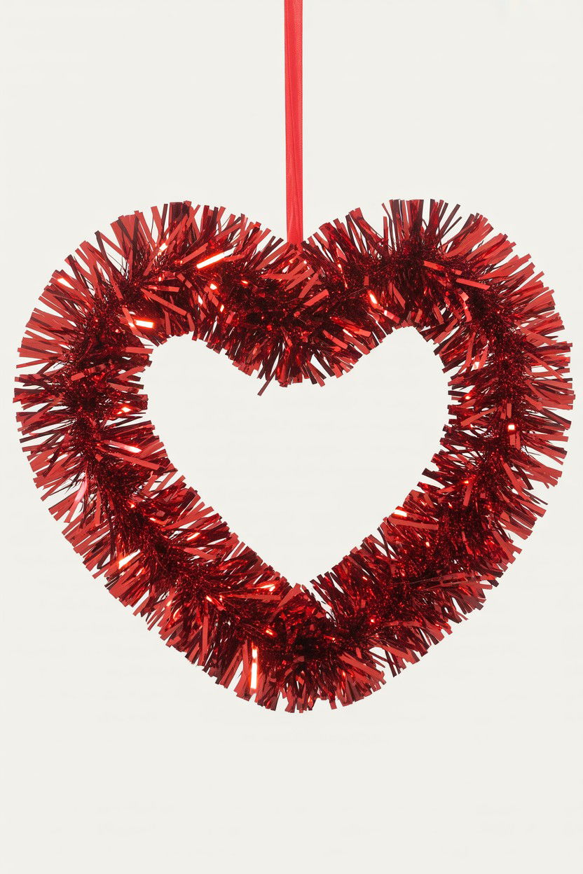 Red Tinsel Heart Wreath - 25 Red Valentine's Day Wreath Ideas