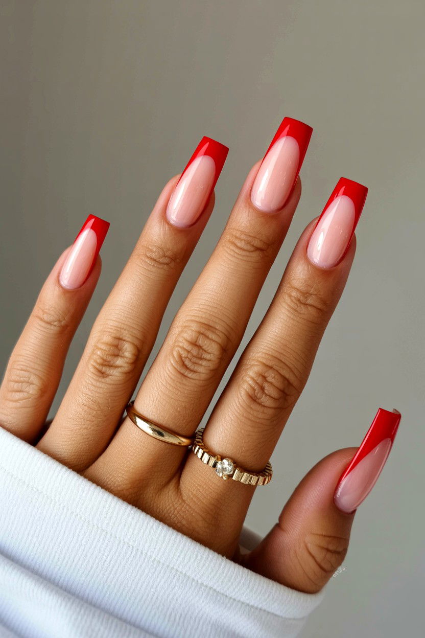 Red Tip Coffin - 25 Valentine's Day Coffin Nail Ideas