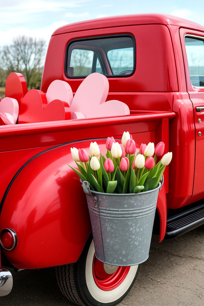 Red Truck Heart Sign - 25 Valentine's Day Porch Sign Ideas