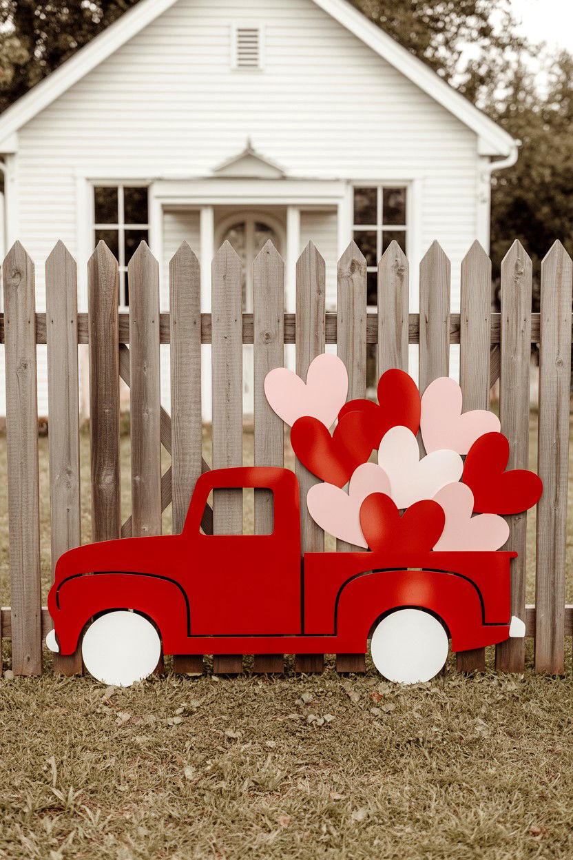 Red Truck Heart - 25 Valentine's Day Yard Sign Ideas
