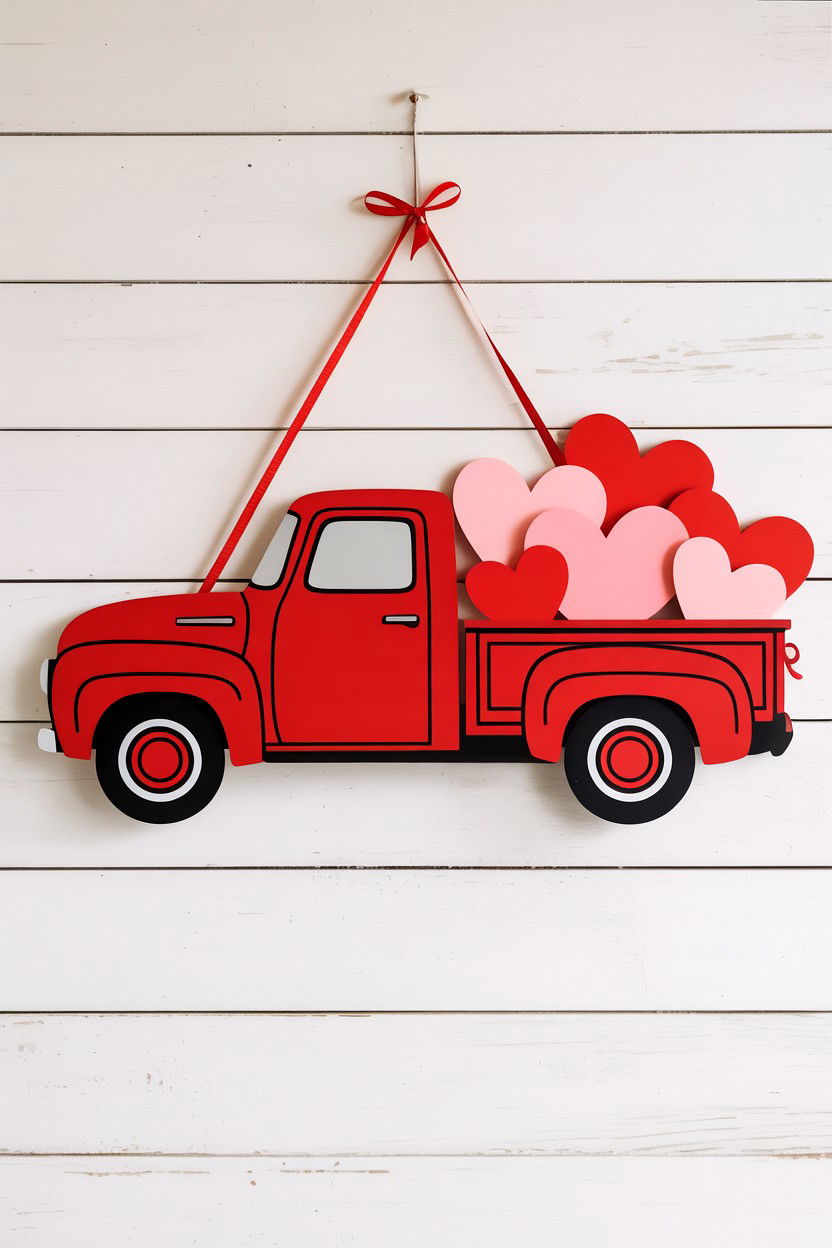 Red Truck Valentine Decor - 25 Valentine's Day Door Sign Ideas