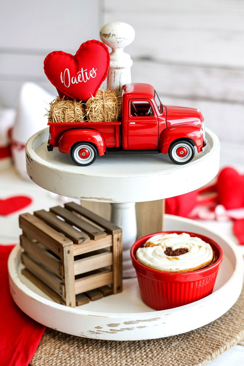 Red Truck Valentine Tiered Tray - 25 Valentine's Day Coffee Bar Tiered Tray Ideas