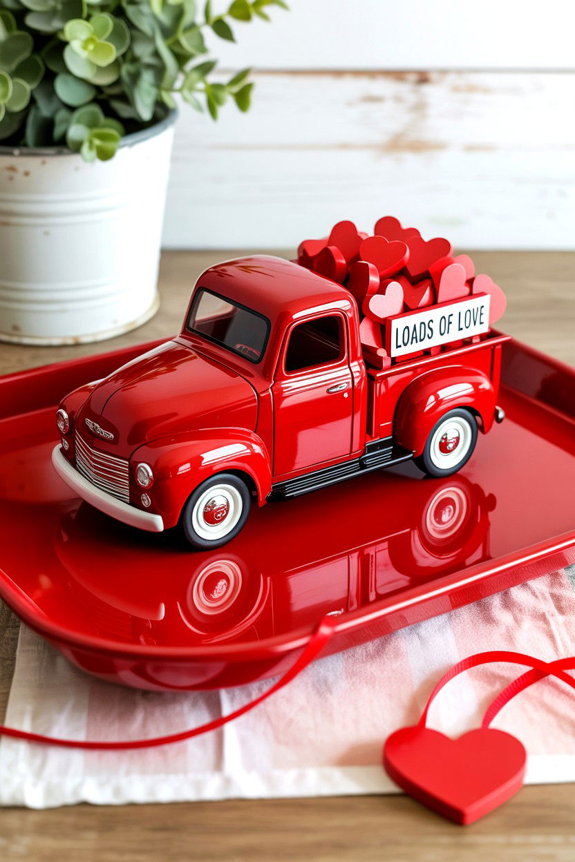 Red Truck Valentine Tray - 25 Rustic Valentine's Day Tiered Tray Ideas