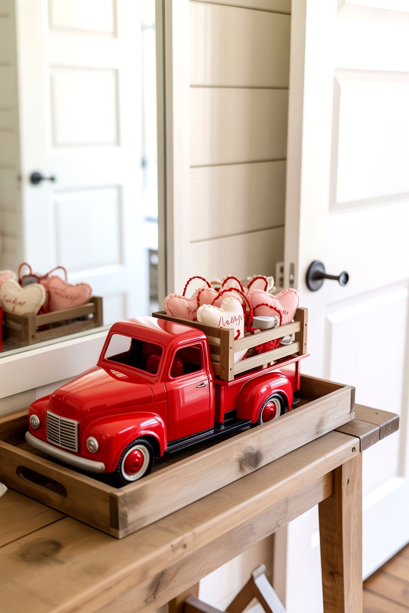Red Truck Valentine Tray - 25 Dollar Store Valentine's Day Tiered Tray Ideas