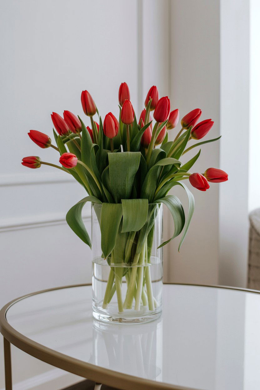 Red Tulip Arrangement - 25 Valentine's Day Console Table Ideas