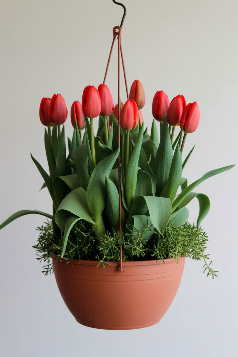 Red Tulip Hanging Basket - 25 Valentine's Day Hanging Basket Ideas