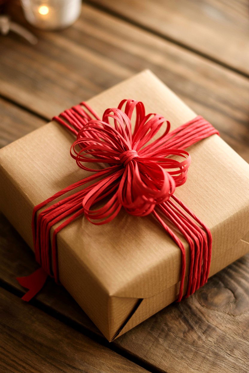 Red Twine Bow - 25 Valentine's Day Kraft Paper Wrap Ideas